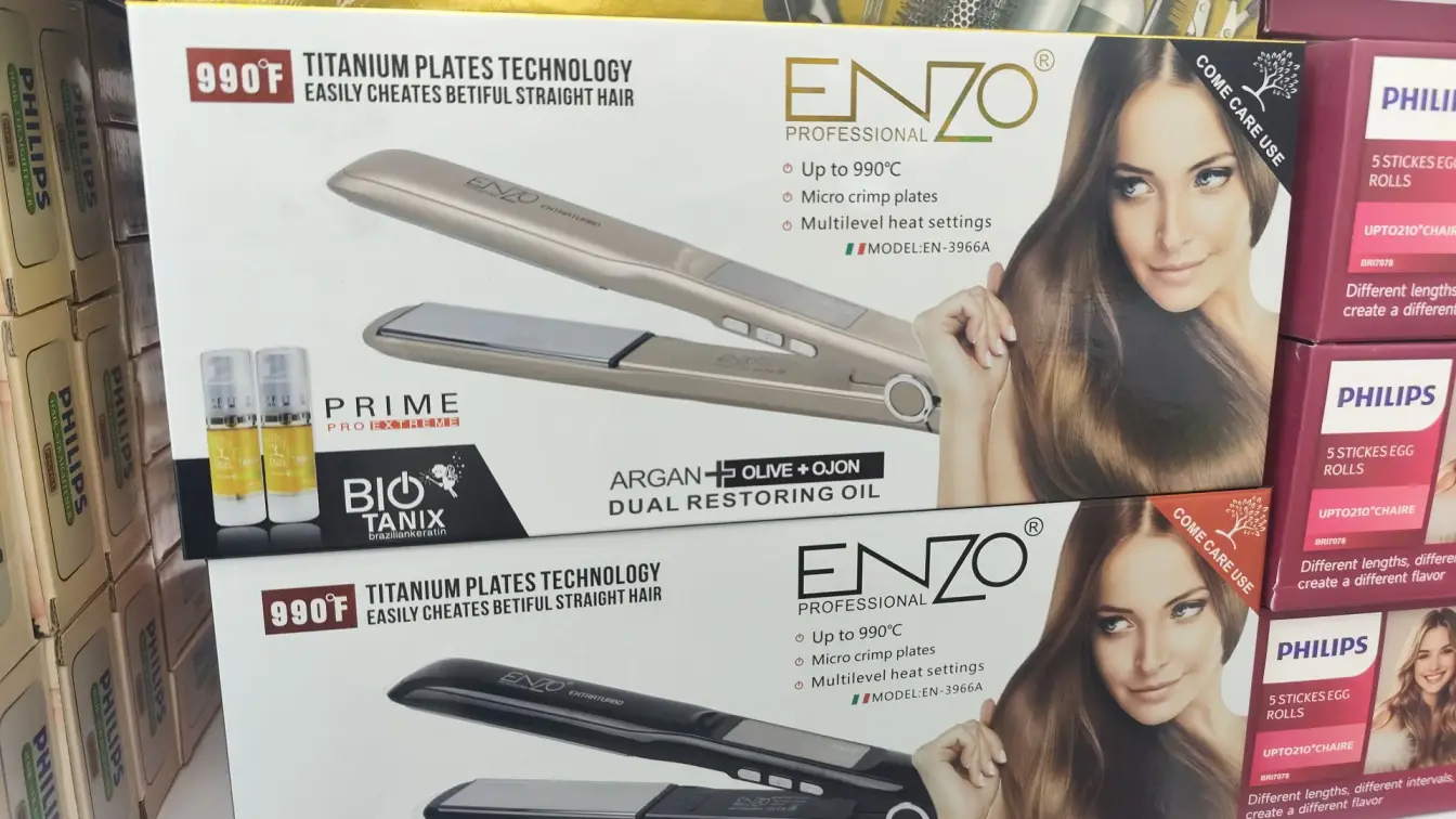 اتو مو و استریتکننده حرفه‌ای ENZO مدل EN-3966A با صفحات سرامیکی و تیتانیوم، نمایشگر دیجیتال LED، 14